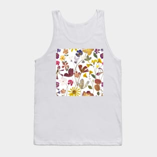 Pressed summer flowers seamless. Dry flowers composition. Romantic Spring blossom. Vibrant botanical print Tank Top